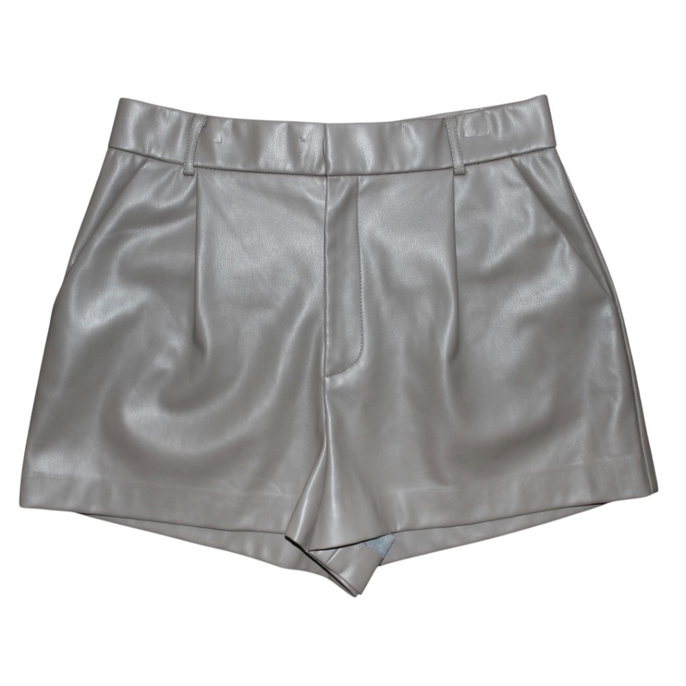 Zara Brown Faux Leather High Waisted Pleated Shorts Size L